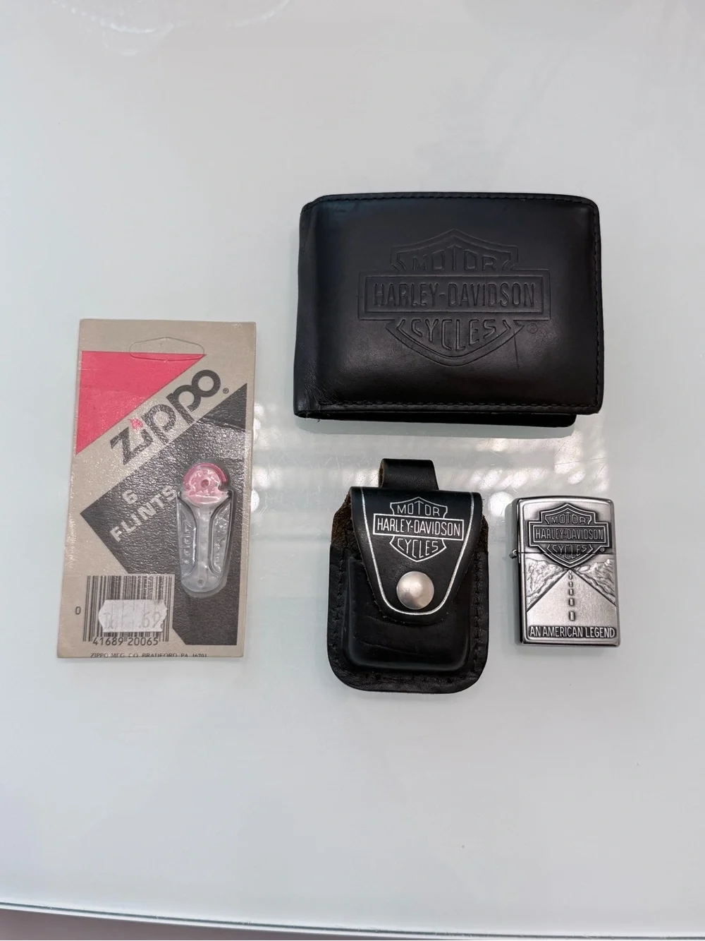Zippo Harley-Davidson Lighter 2015 W Leather Belt Pouch, Wallet & Flints Bundle